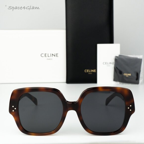 Celine Women Sunglasses Shiny Havana Smoke Grey Geometric CL40241F 53A BRAND NEW - Picture 1 of 9